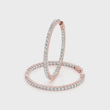 Rose gold Round Diamond Eternity Hoop Earrings with Pavé Setting and Shared Prong
