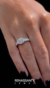 White gold Bezel Set Pear Diamond Milgrain Pave Engagement Ring