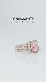 Rose gold Fancy Pink Cushion Cut Halo Diamond Ring with Round  Split Shank and Prong Setting