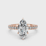 Rose gold Marquise Solitaire Pave Diamond Engagement Ring with Four-Prong Setting