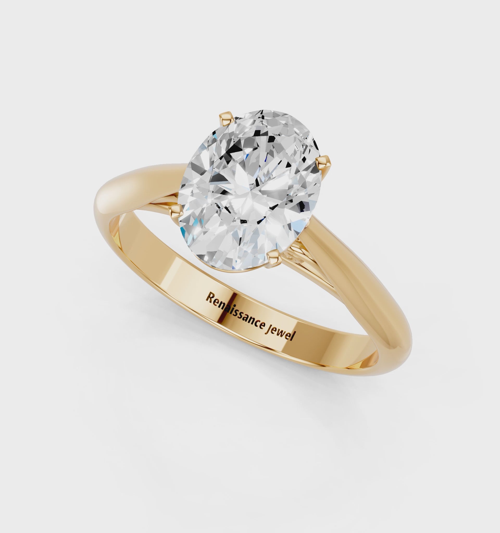 Yellow gold Oval Solitaire Diamond Engagement Ring with Cathedral Setting and Four-Prong Mount on a Classic Band_56