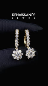 Yellow gold Round Diamond Petite Hoop Earrings with Sunflower Drop