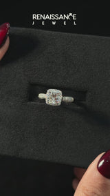 White gold Cushion Halo Pave Band Prong Setting Ring
