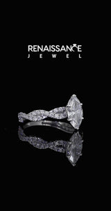 Silver Marquise Solitaire Twisted Pave Band with Four-Prong Setting
