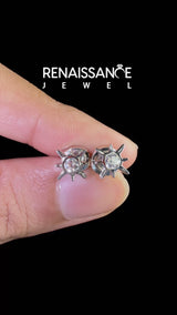 Silver Round Diamond Sol Starburst Stud Earrings