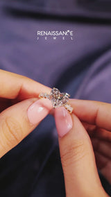 Yellow gold Heart Cut Diamond Side Stone Solitaire Ring with Round  and Four-Prong Setting