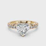Yellow gold Heart Solitaire Pave Diamond Engagement Ring with Four-Prong Setting