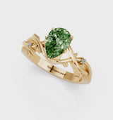Yellow gold Fancy Green Pear Cut Diamond Solitaire Ring with Twisted Band and Prong Setting
