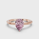 Rose gold Fancy Pink Pear Cut Diamond Solitaire Ring with Six-Prong Setting and Classic Band