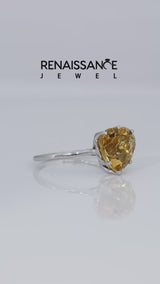 Silver Heart Cut Yellow Sapphire Solitaire Ring with Flower Prong Setting and Classic Band