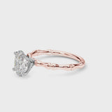 Rose gold Oval Solitaire Diamond Ring with Bamboo Band and Four-Prong Setting