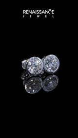 Silver Bezel Set Round Diamond Stud Earrings