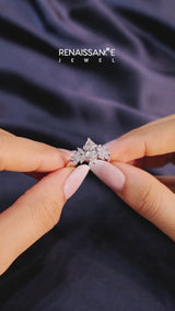 Silver Marquise Diamond Floral Side Stone Solitaire with Marquise Accents and Four-Prong Setting