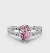 Platinum Fancy Pink Pear Cut Diamond Solitaire Engagement Ring with Split Shank Pavé Band