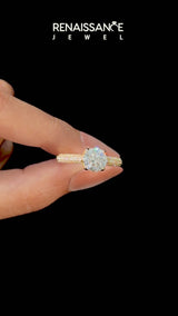 Yellow gold Marquise Cut Diamond Solitaire Ring with Three-Row Pavé Band and Four-Prong Setting