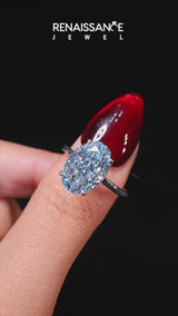 Platinum Fancy Blue Oval  Solitaire Engagement Ring with Cathedral Band and Four-Prong Setting