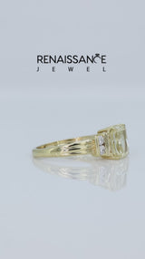 Yellow gold Fancy Yellow Radiant  Cut Three-Stone Channel Set Ring with Bar Prongs