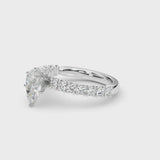 Silver Pear Cut Diamond Pavé Band Solitaire Ring with Prong Setting