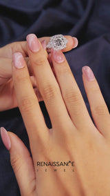 Platinum Oval Cut Diamond Halo Ring with Pavé Band and Four-Prong Setting