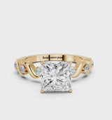 Yellow gold Princess Solitaire Twisted Band with Prong Setting