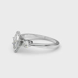 Silver Three-Stone Marquise Solitaire Ring with Tapered Band and Four-Prong Setting