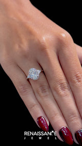 White gold Pear Cut Diamond Halo Ring with Tapered Band and Four-Prong Setting