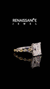 White gold Radiant Cut Diamond Ring with Marquise and Round with Citrine side stone Side Stones and Four-Prong Setting