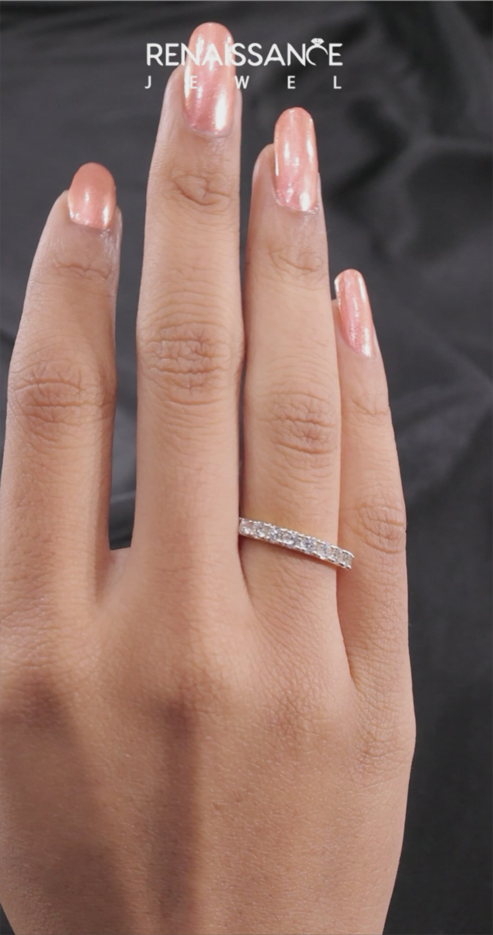 Yellow gold Round Diamond Eternity Band with Pavé Setting and Shared Prong 3