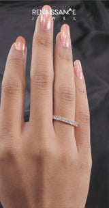 Yellow gold Round Diamond Eternity Band with Pavé Setting and Shared Prong