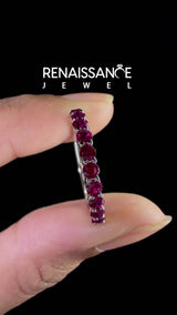 White gold Round Ruby Half Eternity Band with Prong Setting
