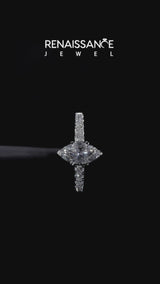 White gold Marquise Cut Diamond Cathedral Solitaire Ring with Round  Pavé Band
