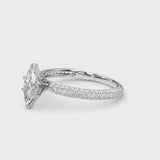 White gold Marquise Diamond Solitaire Ring with Prong Setting and Pavé Band