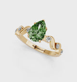 Yellow gold Fancy Green Pear  Solitaire Twisted Band with Prong Setting