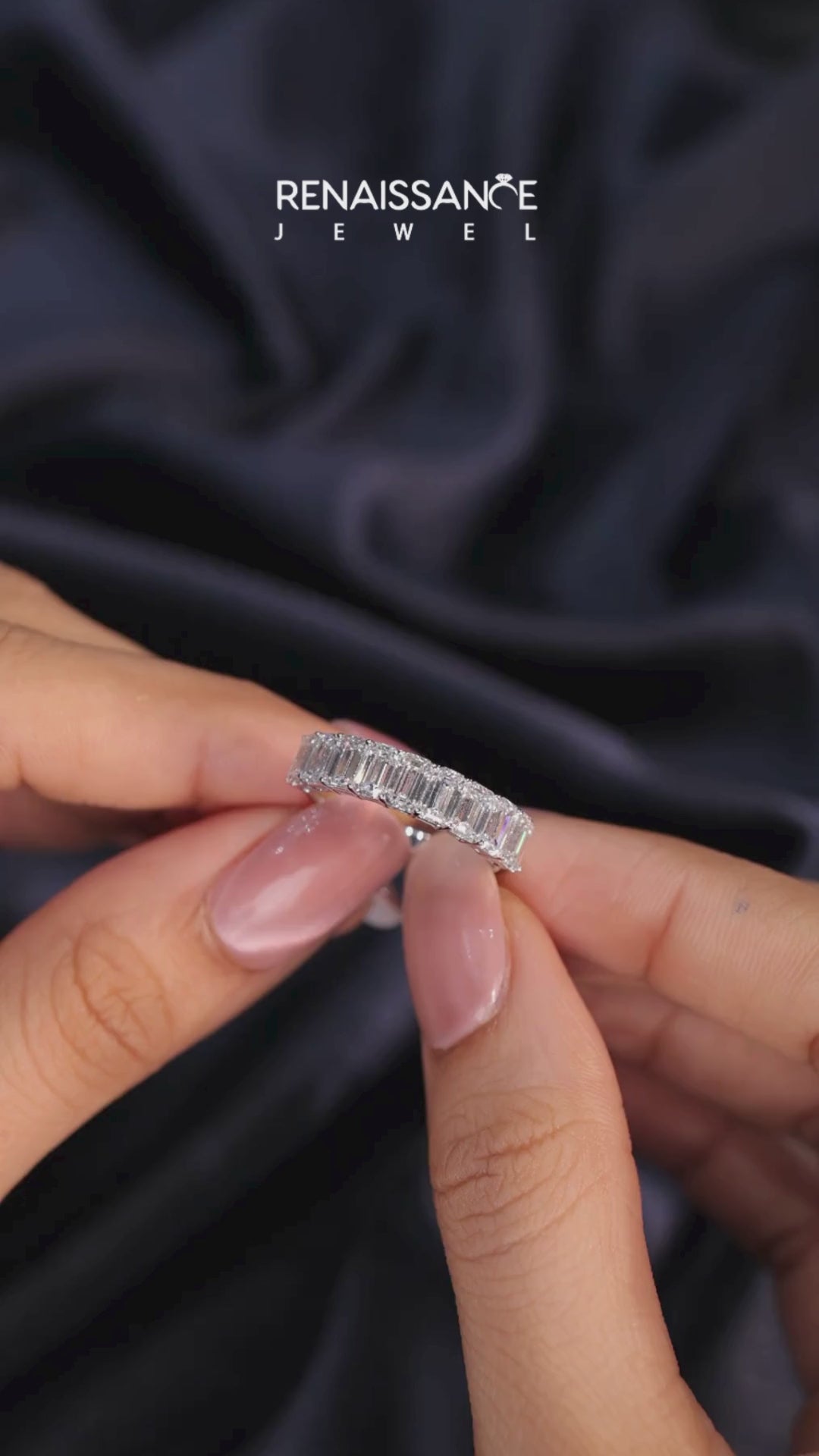 White gold Emerald Cut Diamond Prong Set Eternity Band 6