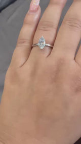 Silver Marquise Solitaire Engagement Ring with Cathedral Band and Four-Prong Setting