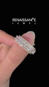Yellow gold Emerald Cut and Round Diamond Multi-Row Mens Band
