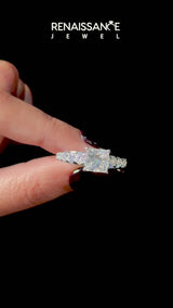 White gold Asscher Cut Diamond Engagement Ring with Pavé Band and Four-Prong Setting