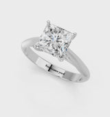 Silver Princess Cut Diamond Solitaire Engagement Ring with Cathedral Setting and Four-Prong Mount