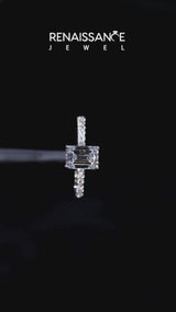 Yellow gold Emerald Cut Diamond Solitaire Ring with Pavé Accents and Four-Prong Setting