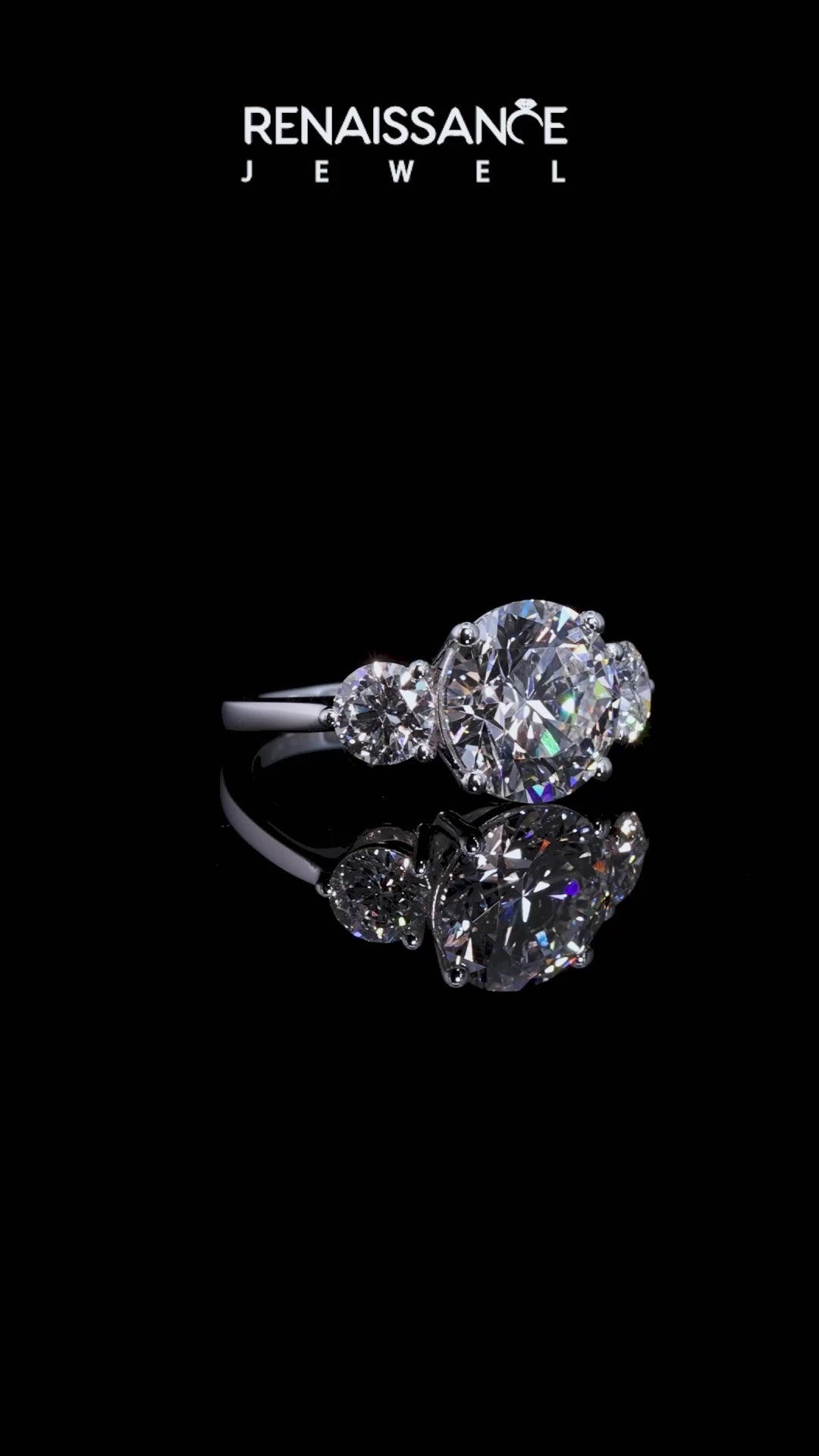 White gold Three-Stone Round Cut Solitaire Ring with Prong Setting on a Classic Band_16