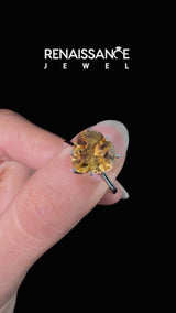 Silver Heart Cut Yellow Sapphire Solitaire Ring with Flower Prong Setting and Classic Band