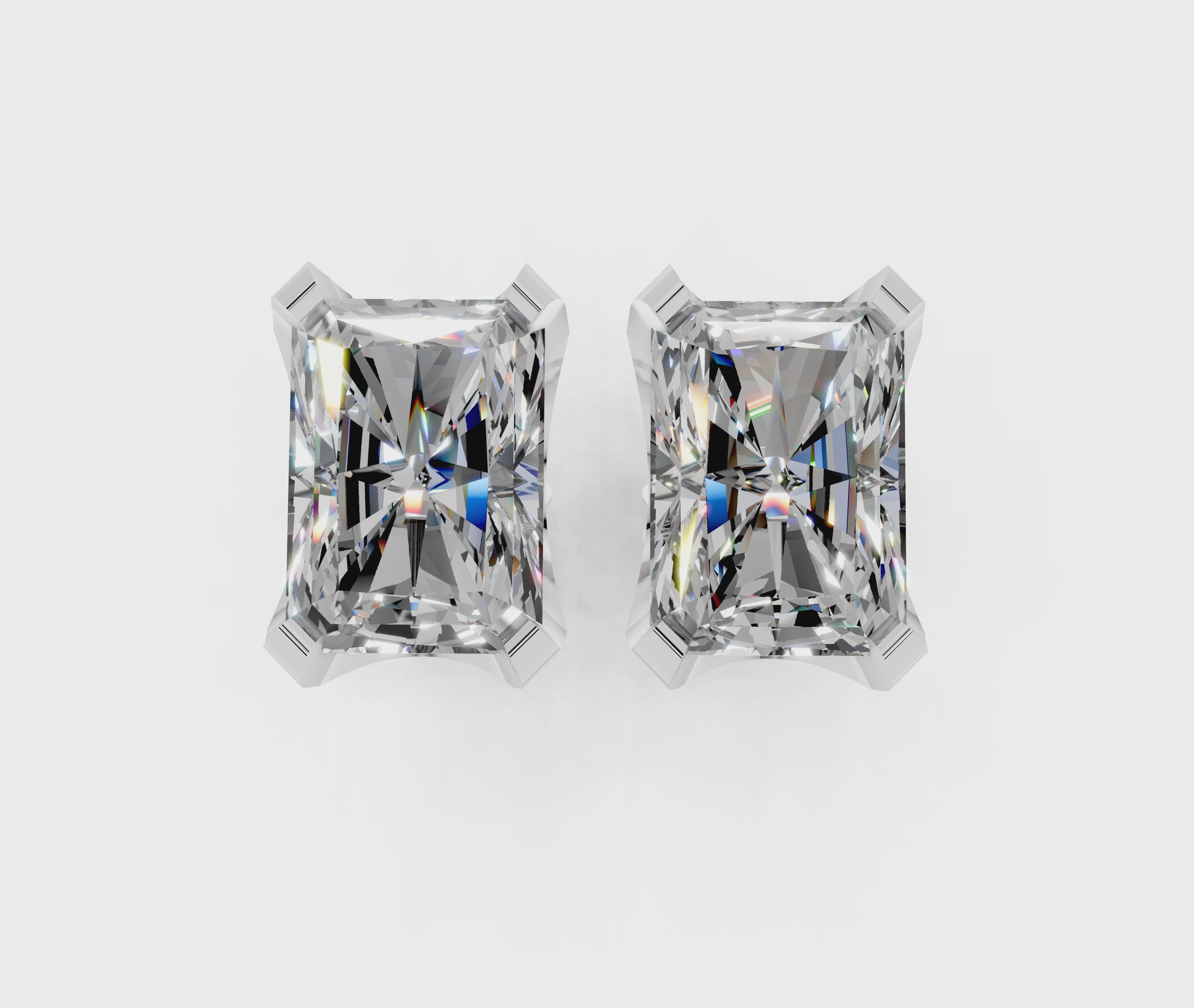 Silver Radiant Brilliant Diamond Stud Earrings 5