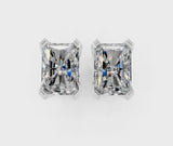 Silver Radiant Cut Diamond Stud Earrings