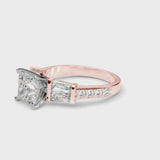 Rose gold Princess Cut Diamond Engagement Ring with Baguette Side Stones and Channel Set Band