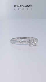 White gold Princess Cut Diamond Cluster Side Stone Solitaire Ring with Prong Setting