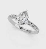 White gold Pear Cut Diamond Solitaire Pavé Band with Four-Prong Setting