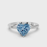 White gold Fancy Blue Heart Cut Diamond Solitaire Ring with Six-Prong Setting and Classic Band