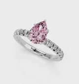 Silver Fancy Pink Pear  Solitaire Pave Diamond Engagement Ring with Four-Prong Setting