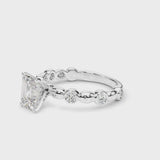 Platinum Emerald Solitaire Bezel-Set Diamond Ring with Beaded Band and Four-Prong Setting