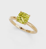 Yellow gold Fancy Yellow Cushion Cut Diamond Solitaire Ring with Six-Prong Setting and Classic Band